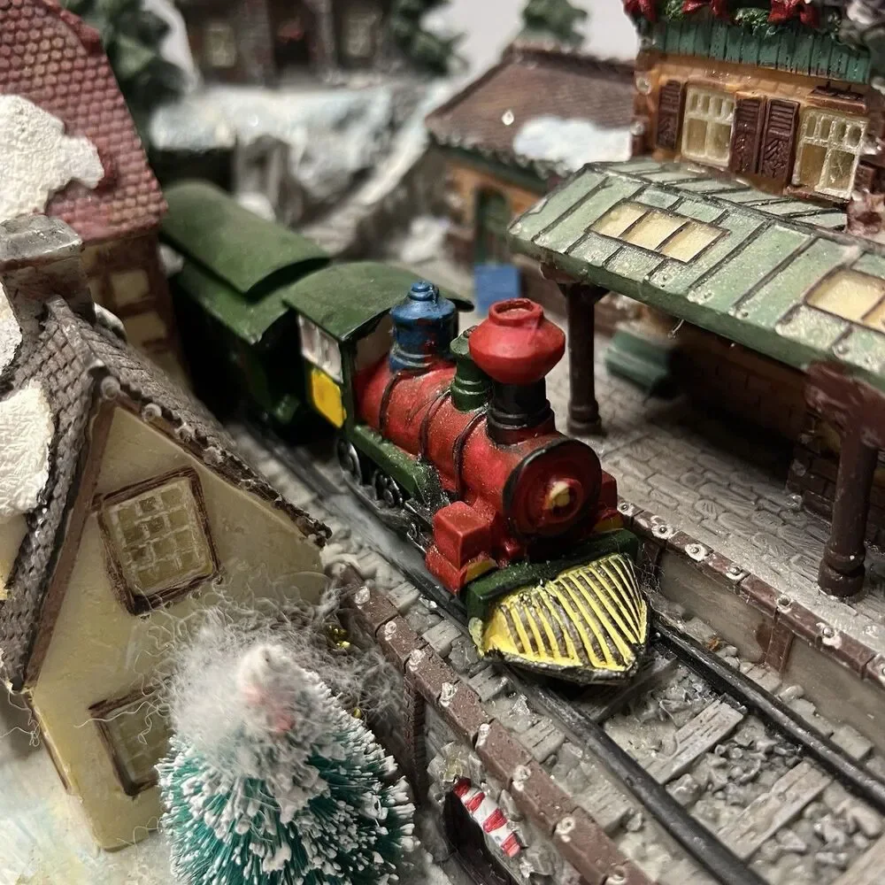 Fiber Optic Christmas Village Light Up Town Scene Vintage Y2K Train Station